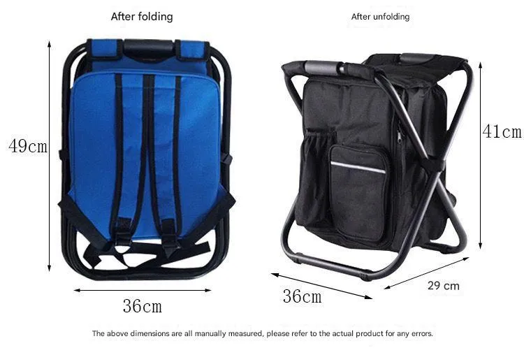 Black Insulated Cooler Backpack Chair - Foldable Stool for Picnics & BBQ