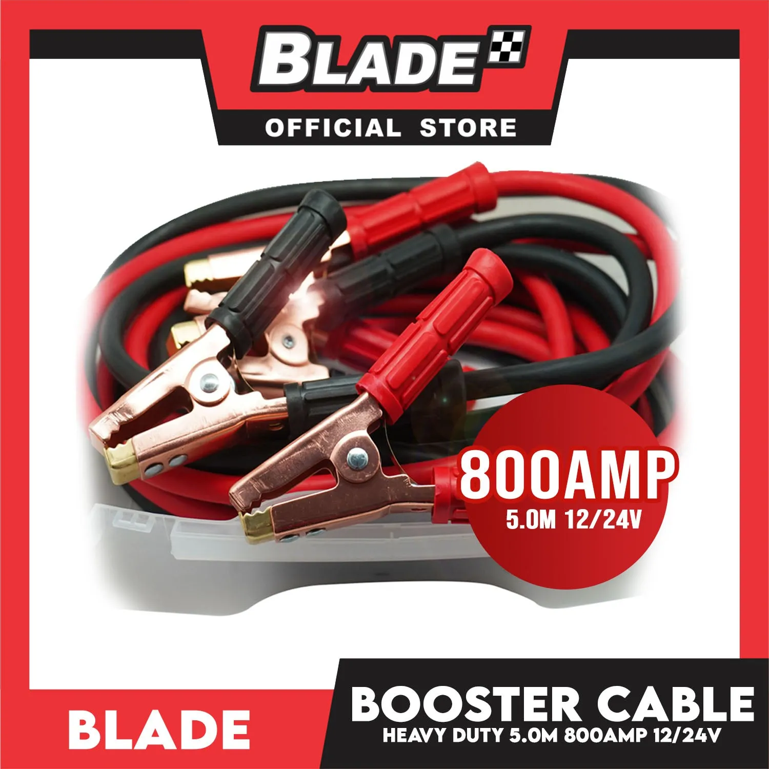 Blade Booster Cable 800AMP Heavy Duty 5.0M 12/24V with Plastic Case- Automotive Battery Booster Cable, Gauge