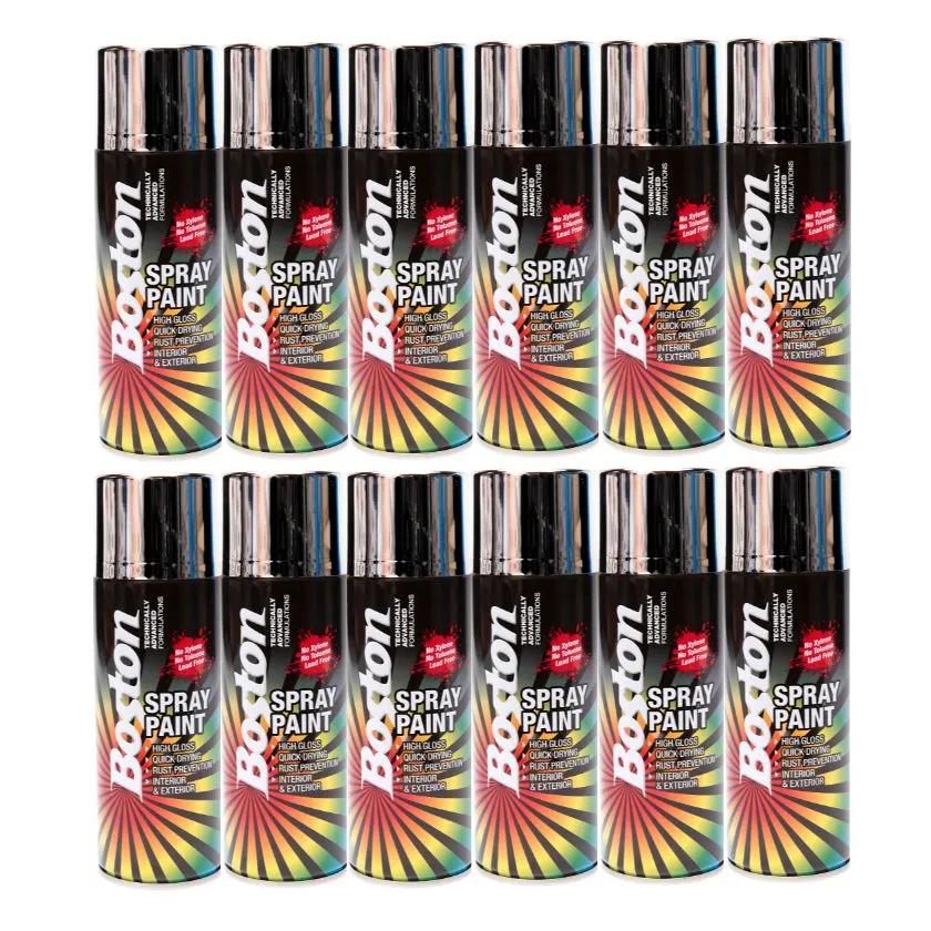 Boston BT50 Spray Paint Enamel 250g cans - BRIGHT CHROME (Box of 12)