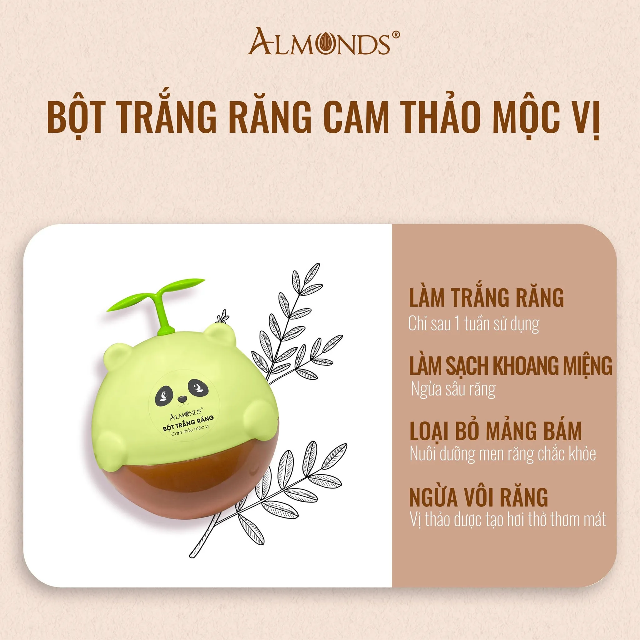Bột Trắng Răng Almonds vị Cam Thảo 50g
