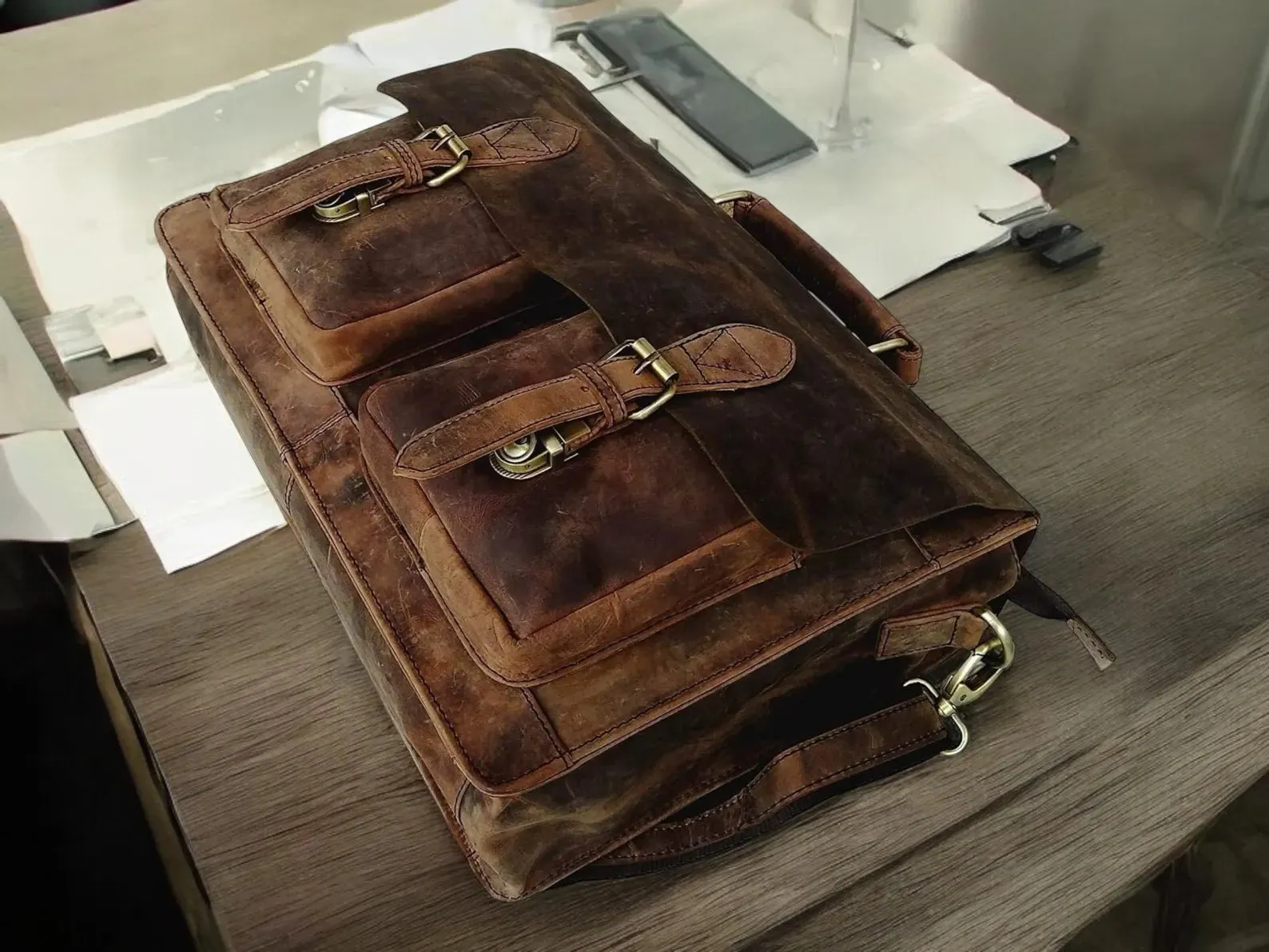 Buffalo Leather Messenger Laptop Bag