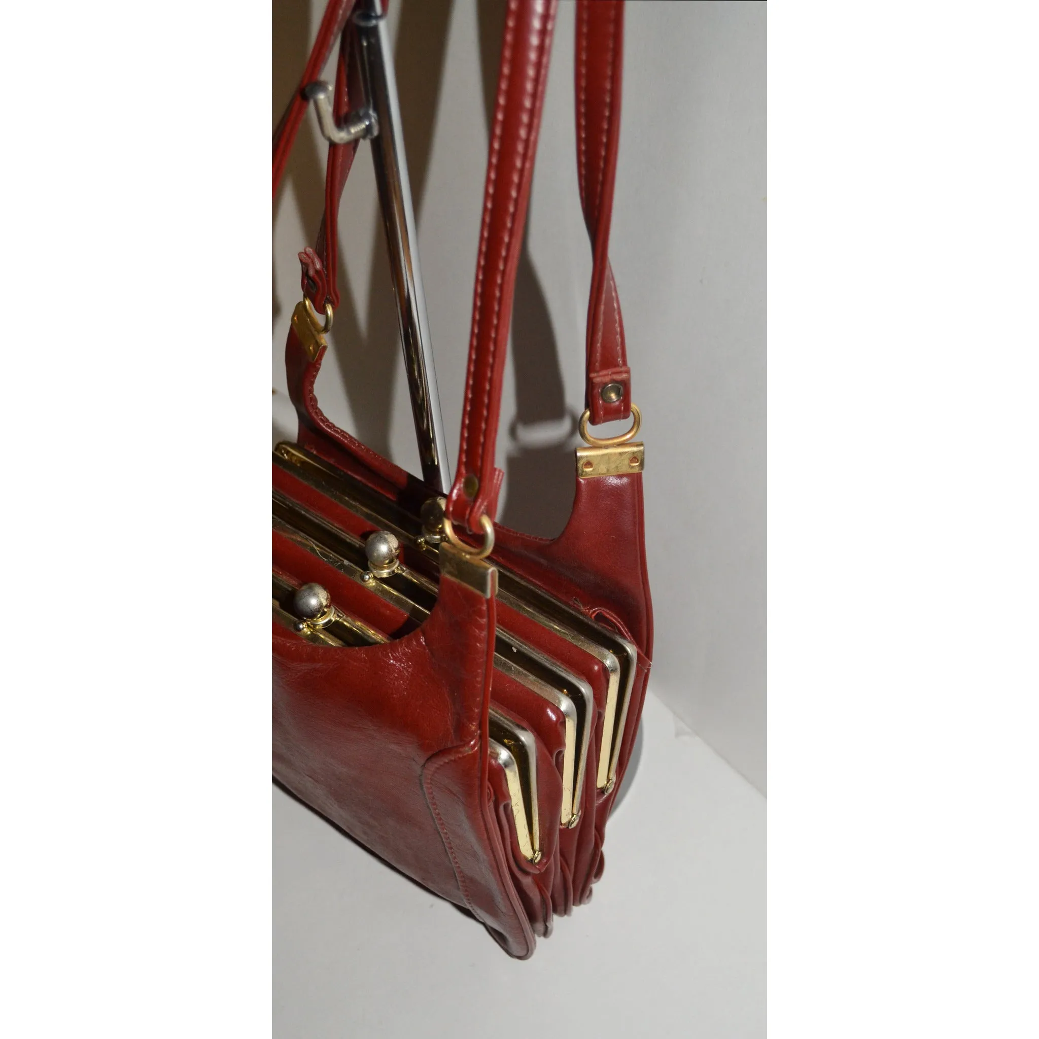 Burgundy Leatherette Shoulder Purse