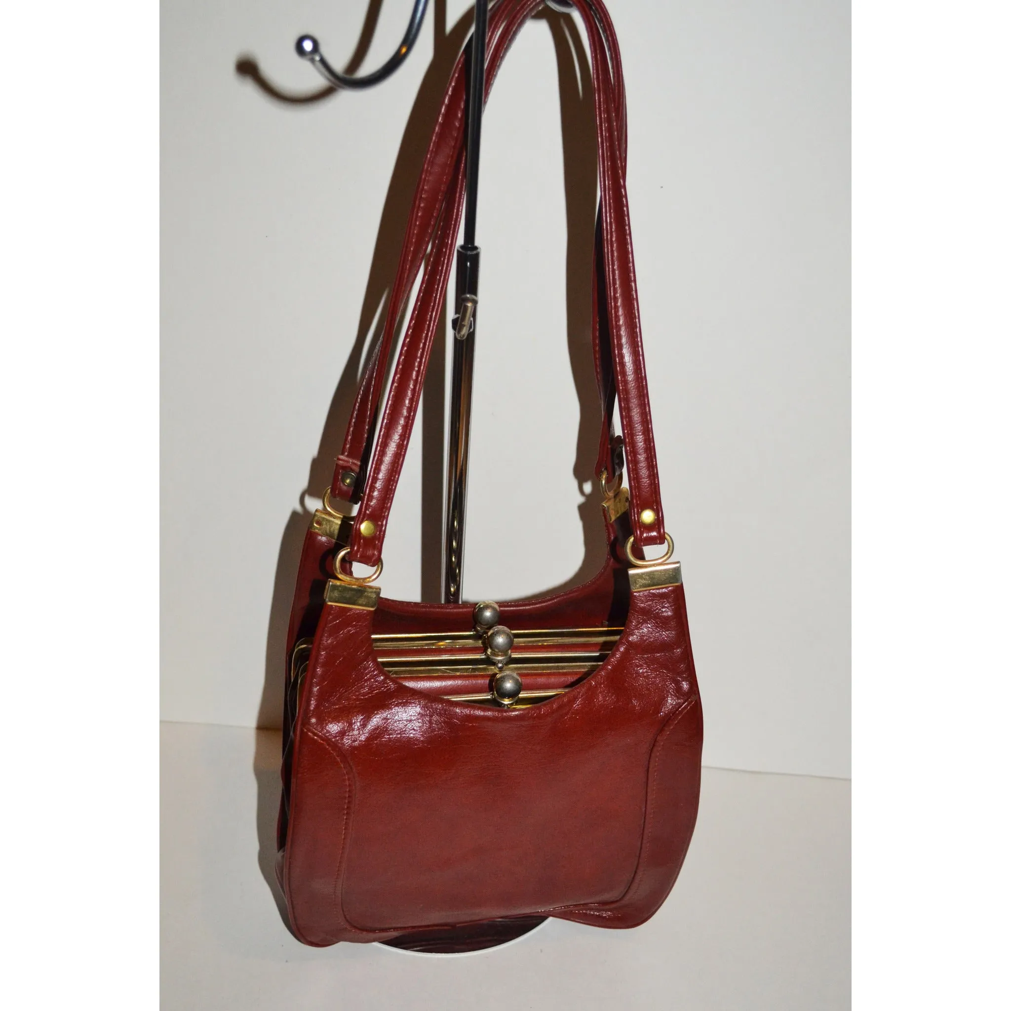 Burgundy Leatherette Shoulder Purse