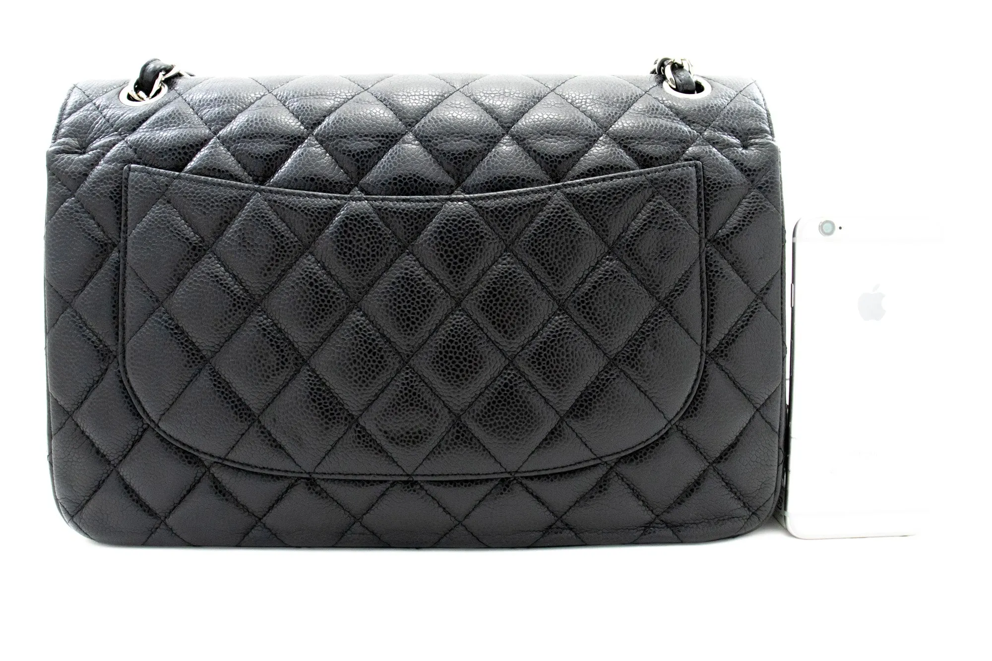 CHANEL Grained Calfskin Large Chain Shoulder Bag W Flap SV Classic L06