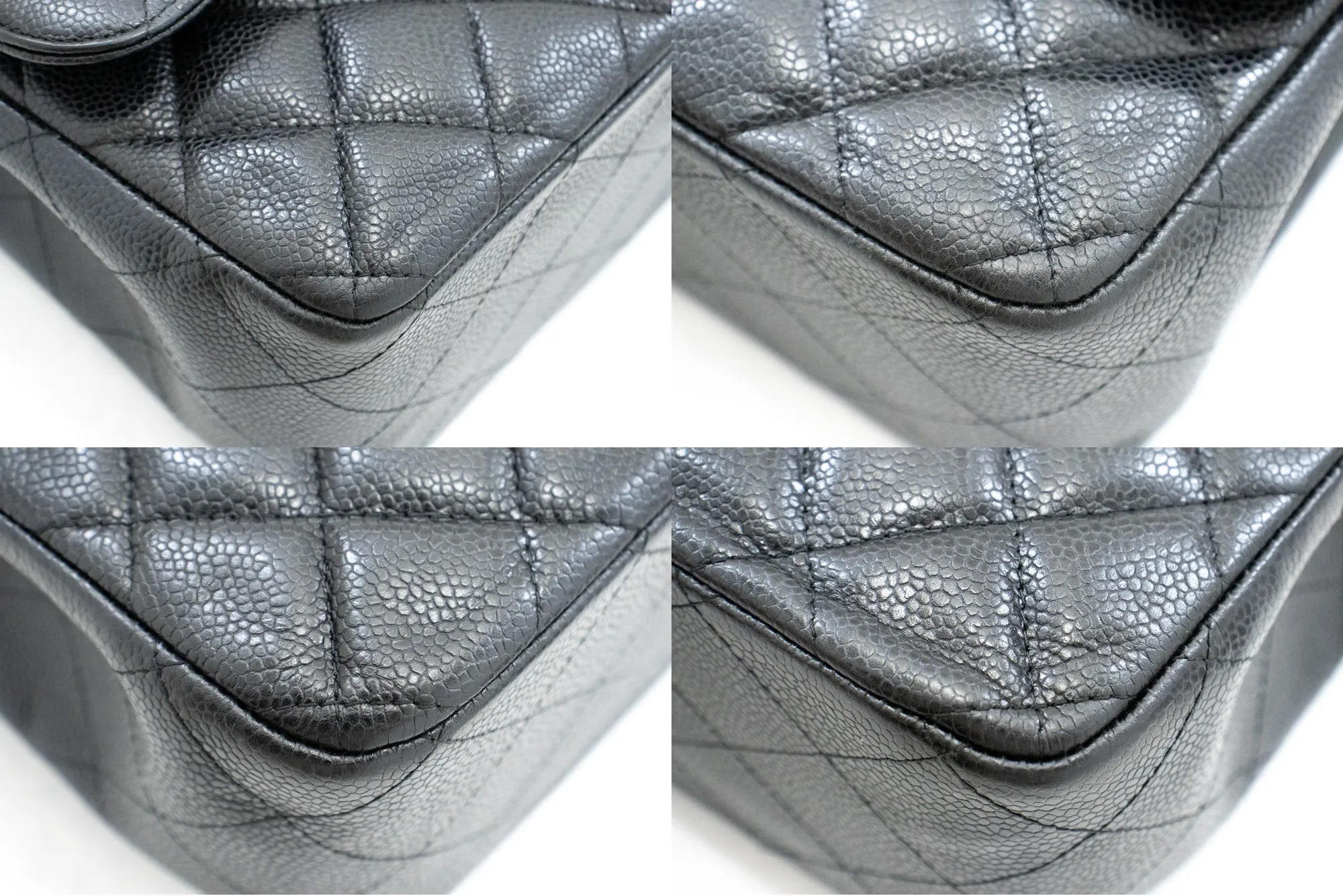 CHANEL Grained Calfskin Large Chain Shoulder Bag W Flap SV Classic L06