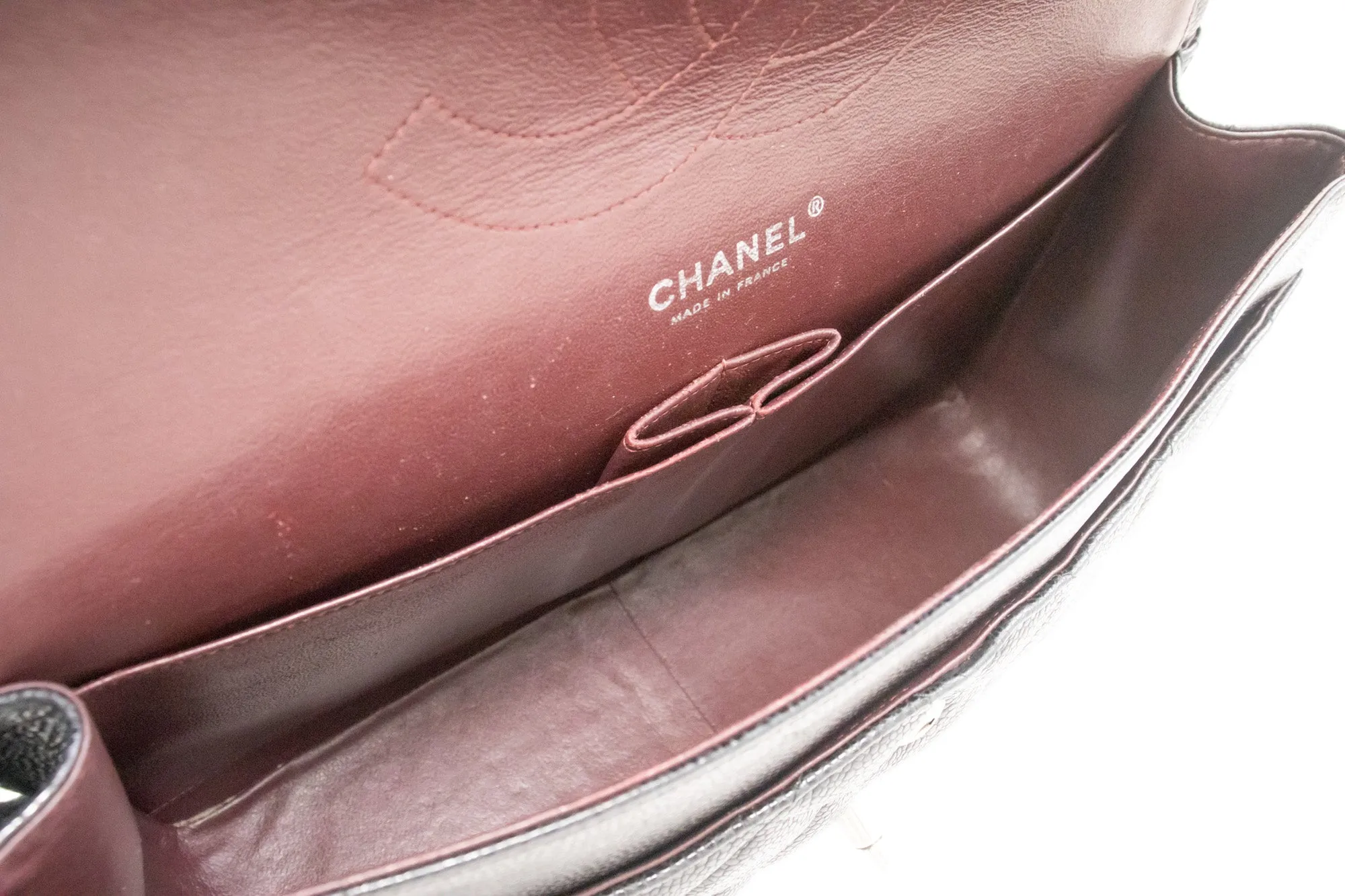 CHANEL Grained Calfskin Large Chain Shoulder Bag W Flap SV Classic L06