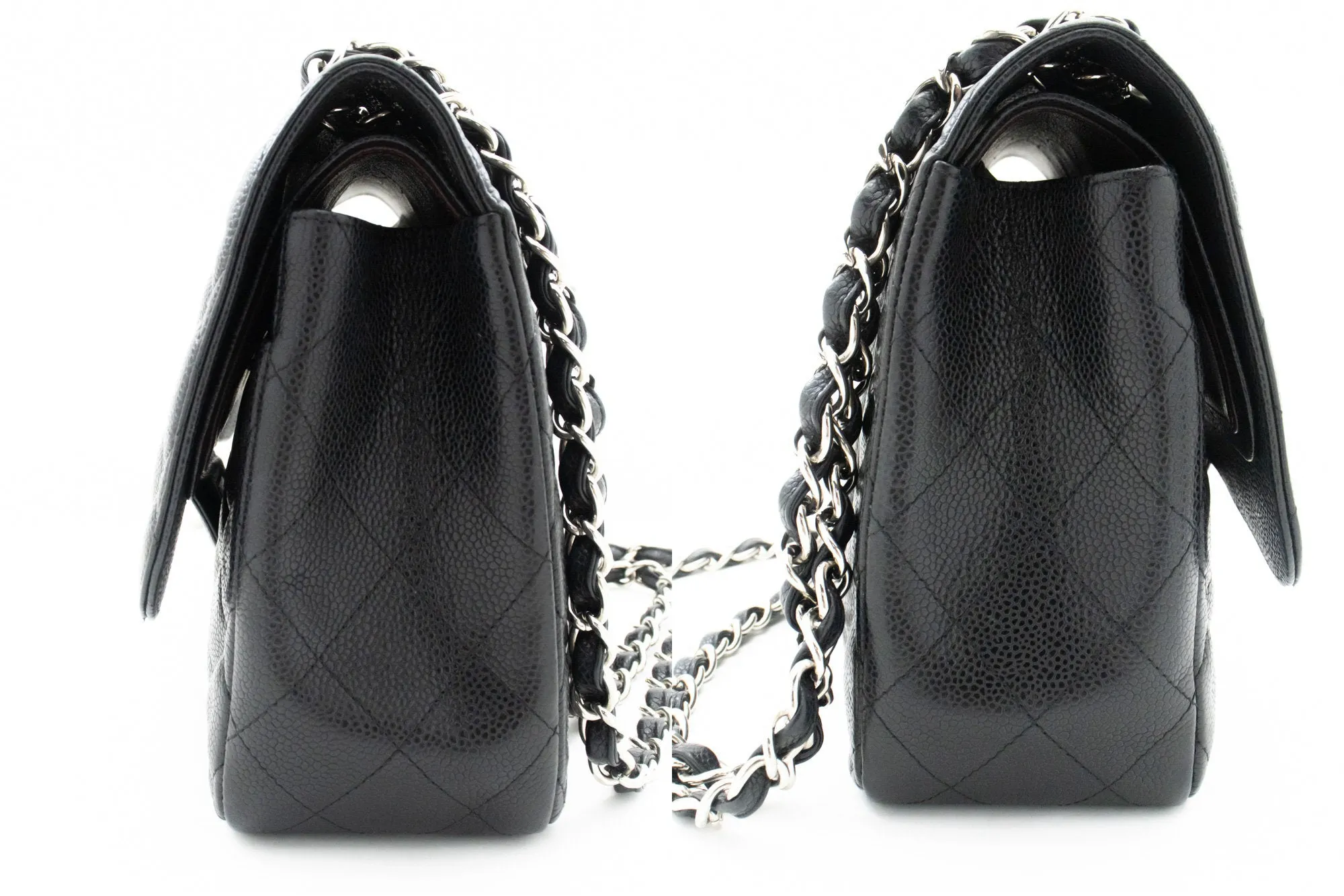 CHANEL Grained Calfskin Large Chain Shoulder Bag W Flap SV Classic L06