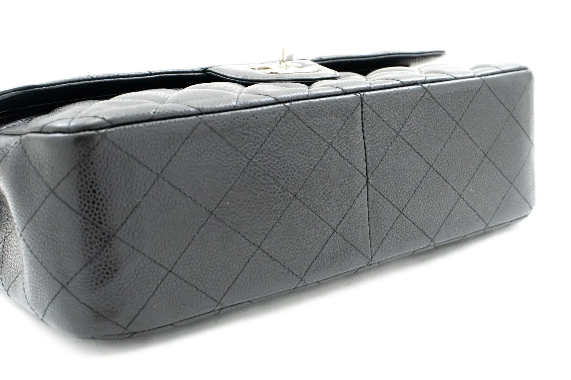 CHANEL Grained Calfskin Large Chain Shoulder Bag W Flap SV Classic L06