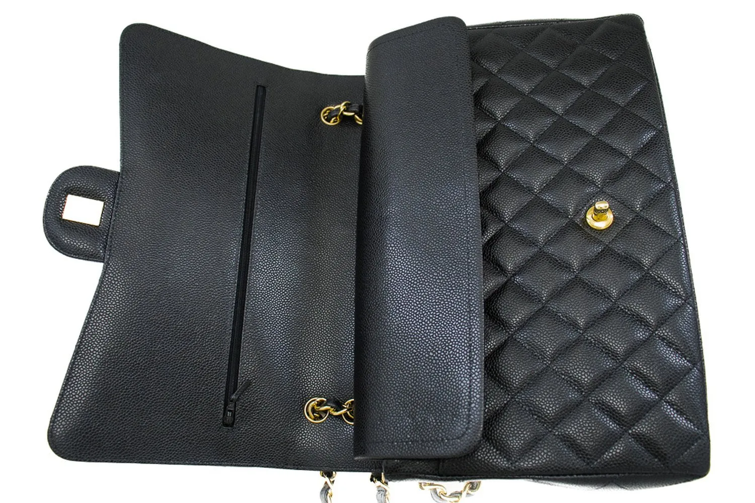 CHANEL Maxi Classic Handbag Grained Calfskin Double Flap Chain Shoulder Bag j17