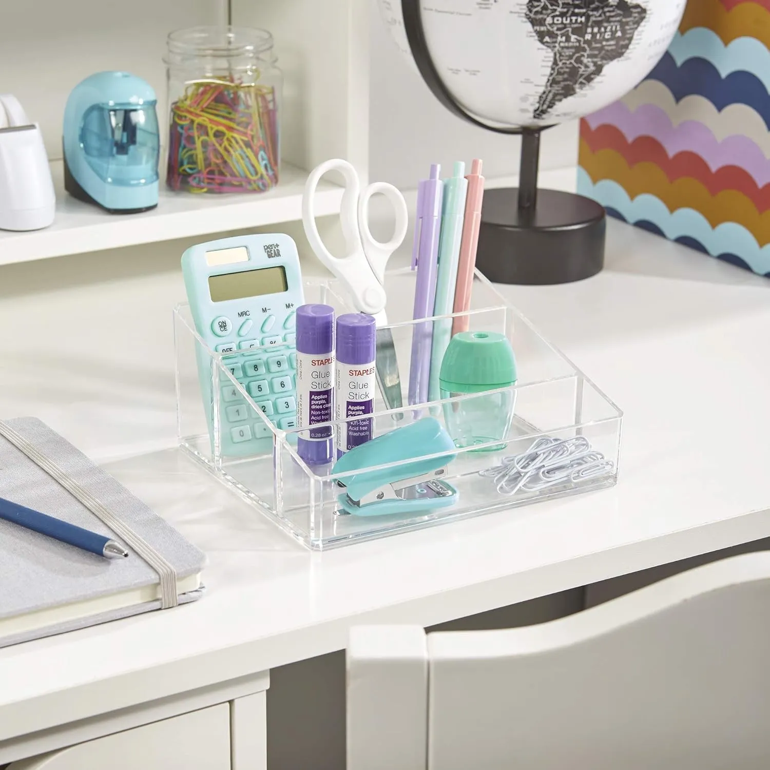 Clear Plastic Vanity Makeup Organizer | Compact Rectangular 4-Compartment Holder for Brushes, Eyeshadow Palettes, & Beauty Supplies | Made in USA