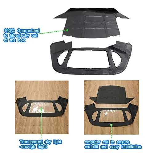 Convertible Soft Top MB03-22 Compatible with Mercedes R129 SL1990-2002 Hatchback Convertible Soft Top & Plastic Window Black Vinyl Replacement for MB-3394-BLK-TW MBZ 12148 MB0322 Black Canvas