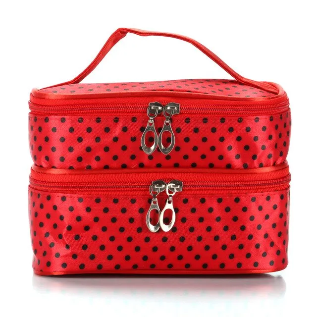 Cosmetic Bag Women'S Out Bag Travel Skin Small Wave Dot Fashion Handbag Double Layer Small Dot Cosmetic Handbags Storage Bags