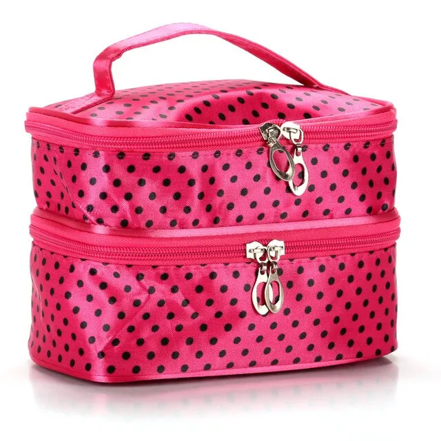 Cosmetic Bag Women'S Out Bag Travel Skin Small Wave Dot Fashion Handbag Double Layer Small Dot Cosmetic Handbags Storage Bags