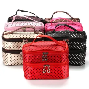 Cosmetic Bag Women'S Out Bag Travel Skin Small Wave Dot Fashion Handbag Double Layer Small Dot Cosmetic Handbags Storage Bags