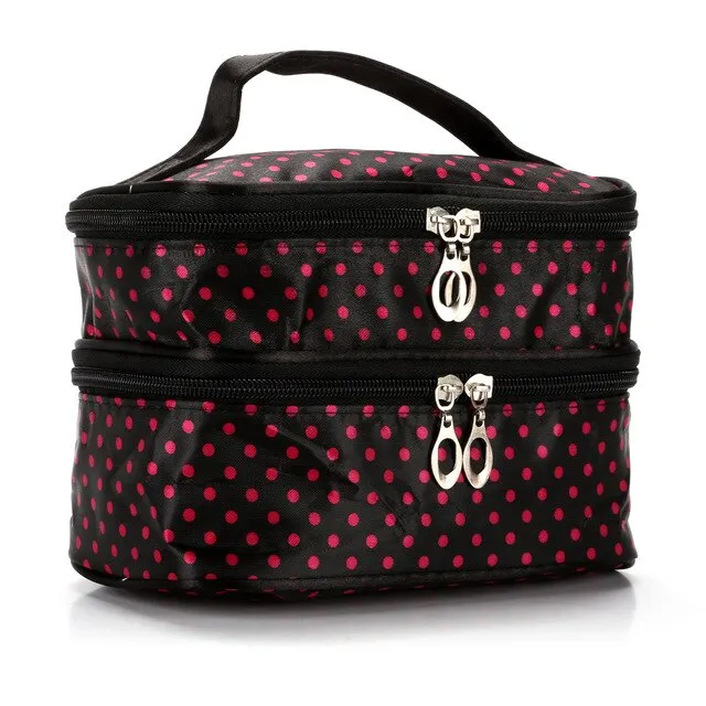 Cosmetic Bag Women'S Out Bag Travel Skin Small Wave Dot Fashion Handbag Double Layer Small Dot Cosmetic Handbags Storage Bags
