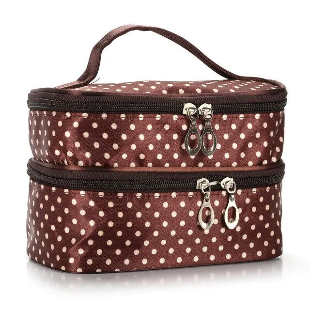 Cosmetic Bag Women'S Out Bag Travel Skin Small Wave Dot Fashion Handbag Double Layer Small Dot Cosmetic Handbags Storage Bags