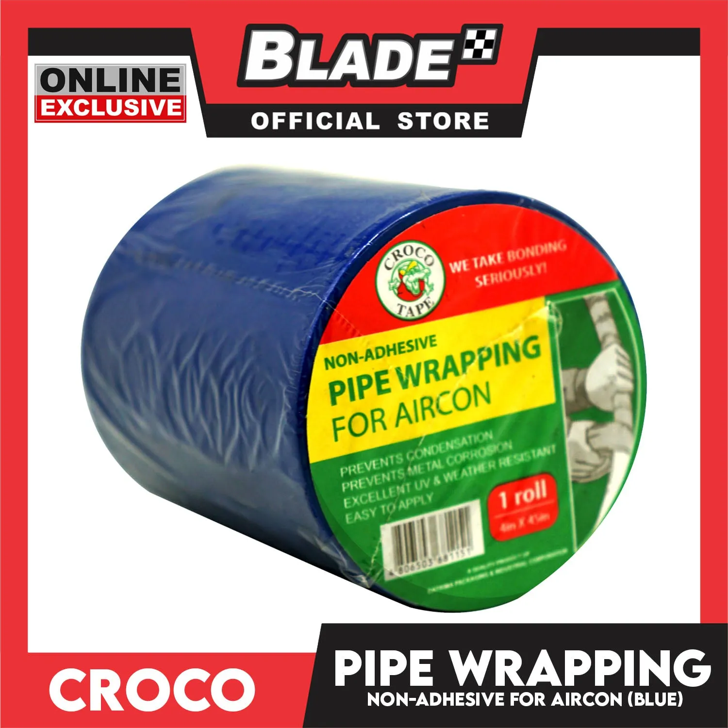 Croco Pipe Wrapping Tape Non-Adhesive 4x45'' 1roll (Blue) Easy to Apply for Aircon Wires