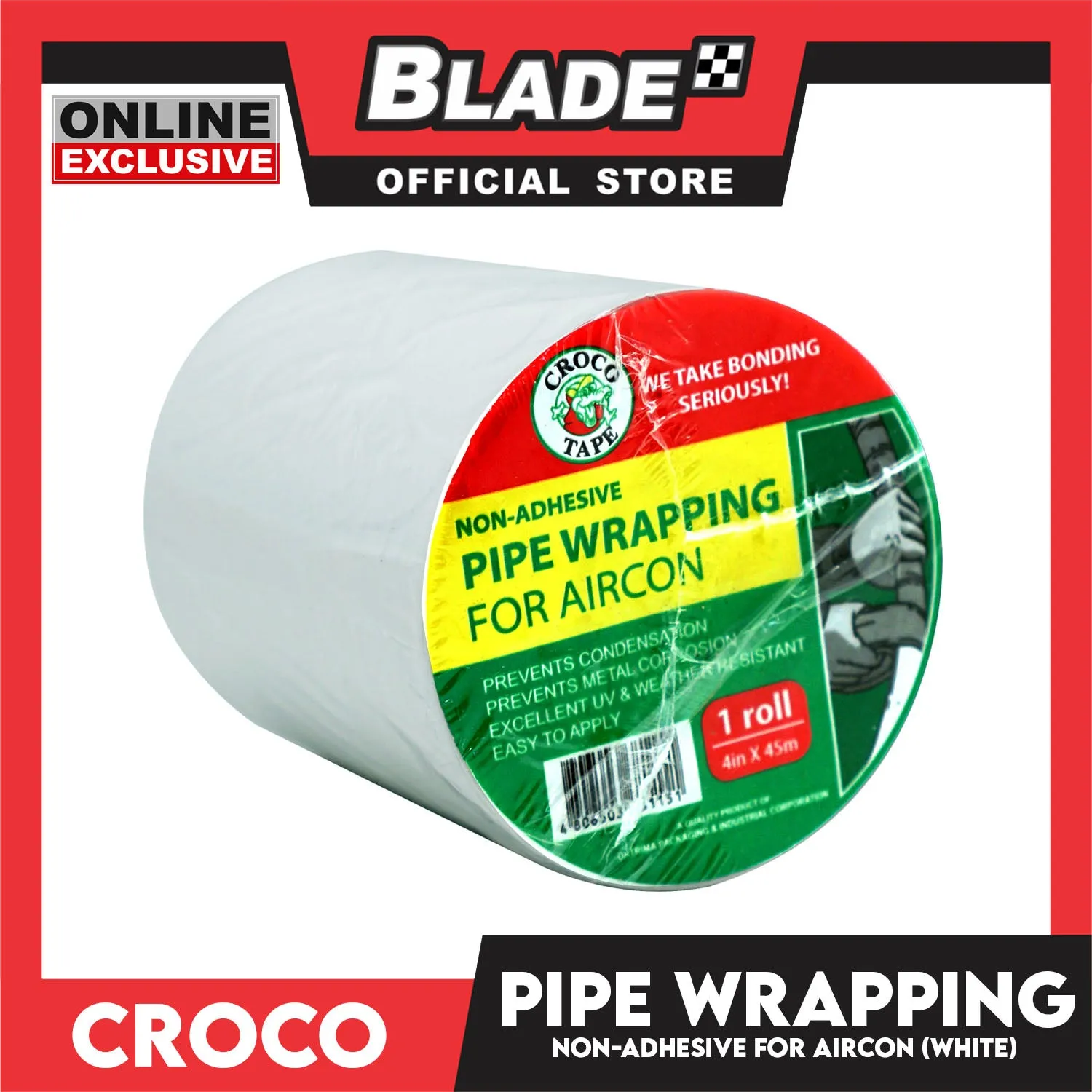 Croco Pipe Wrapping Tape Non-Adhesive For Aircon 1 Roll 4''x45meters (White)