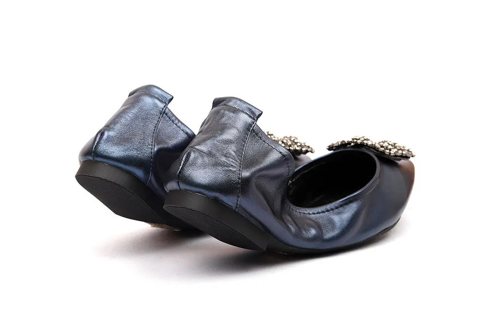 Crystal Buckle Foldable Flats