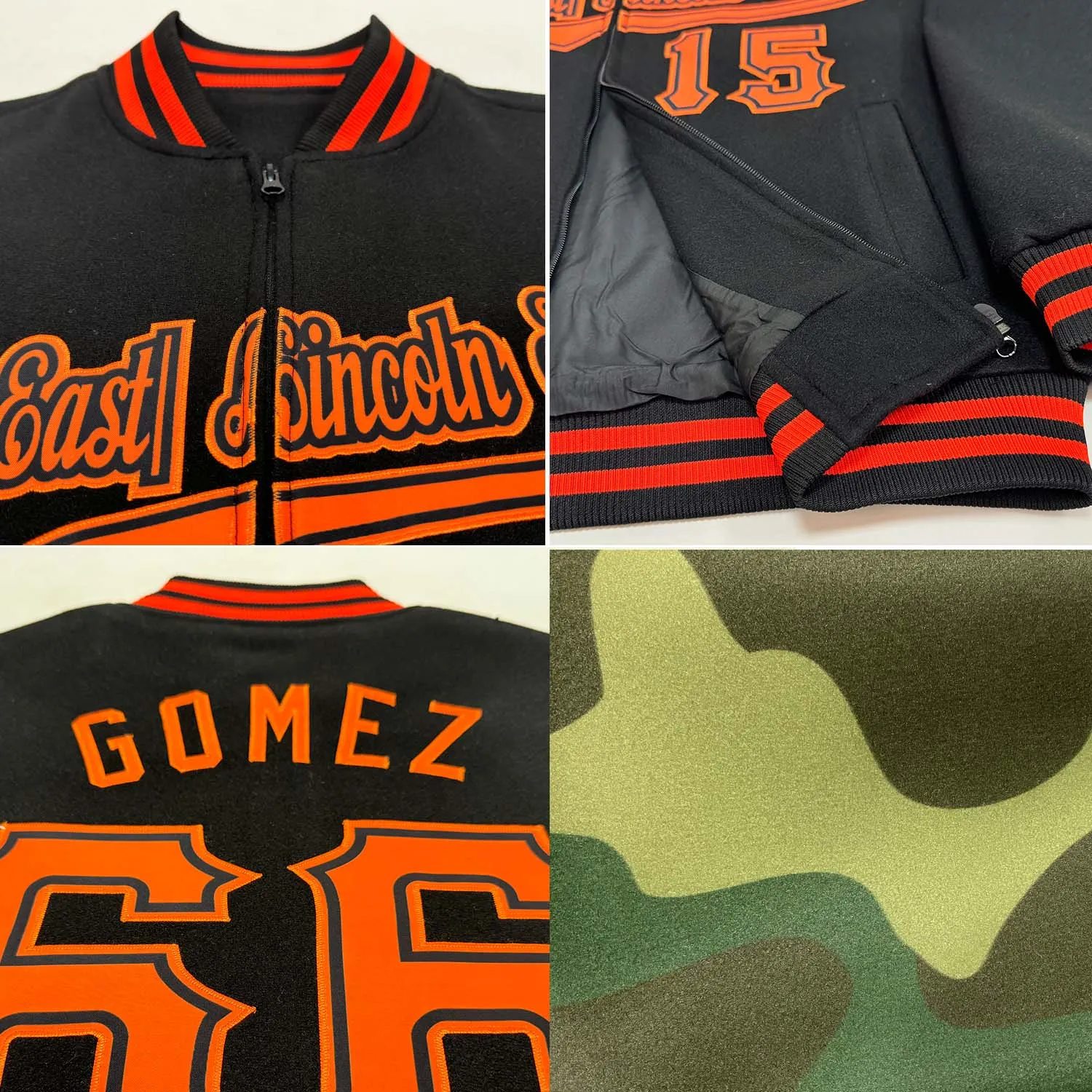 Custom Camo Red-White Bomber Varsity Letterman Salute To Service Zipper Jacket