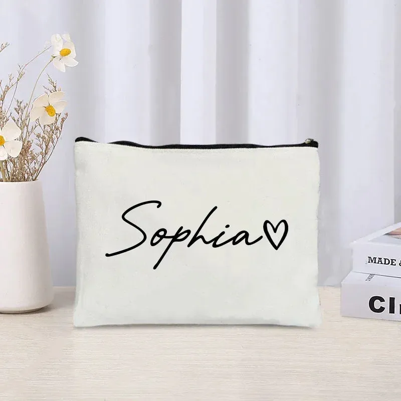 Custom Name Make Up Bag Luxury Wedding Bridesmaid Gift Women Travel Toilet Handbag Heart Storage Pouch Ladies Cosmetic Bags