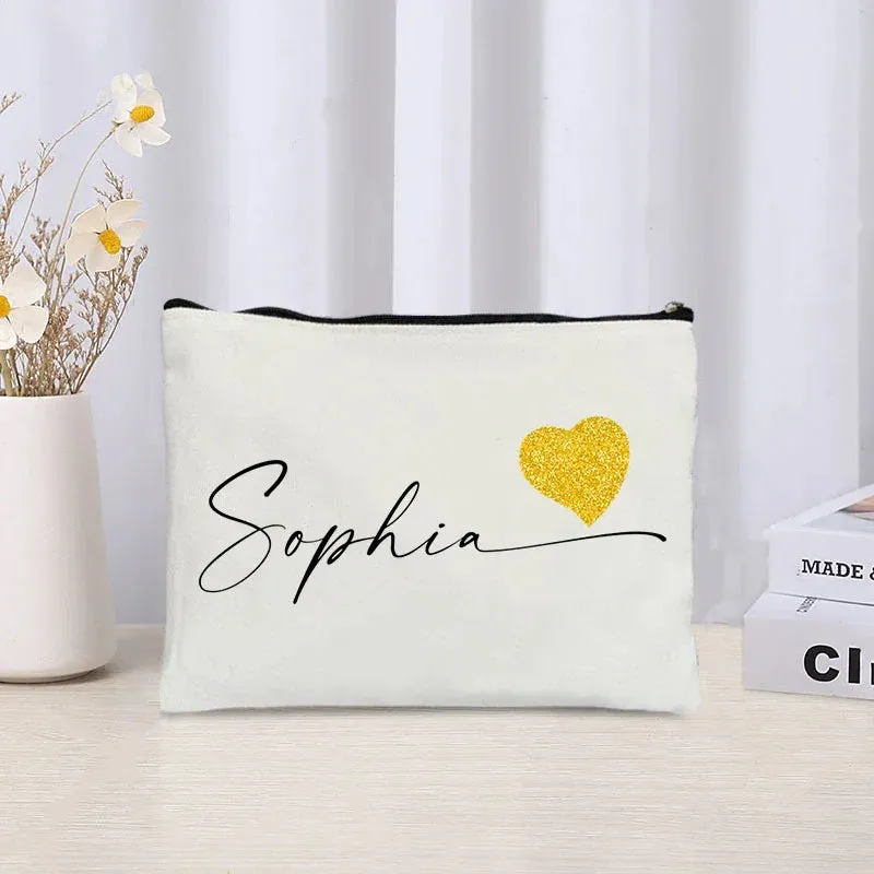 Custom Name Make Up Bag Luxury Wedding Bridesmaid Gift Women Travel Toilet Handbag Heart Storage Pouch Ladies Cosmetic Bags