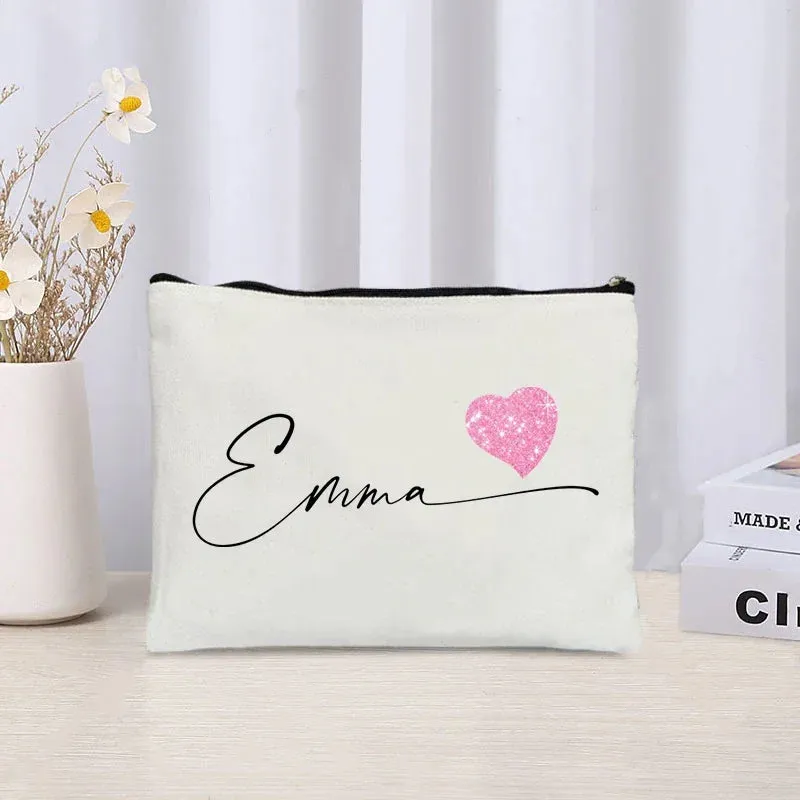 Custom Name Make Up Bag Luxury Wedding Bridesmaid Gift Women Travel Toilet Handbag Heart Storage Pouch Ladies Cosmetic Bags