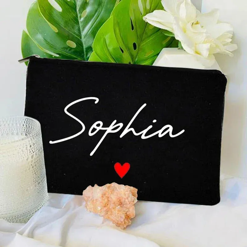 Custom Name Make Up Bag Luxury Wedding Bridesmaid Gift Women Travel Toilet Handbag Heart Storage Pouch Ladies Cosmetic Bags
