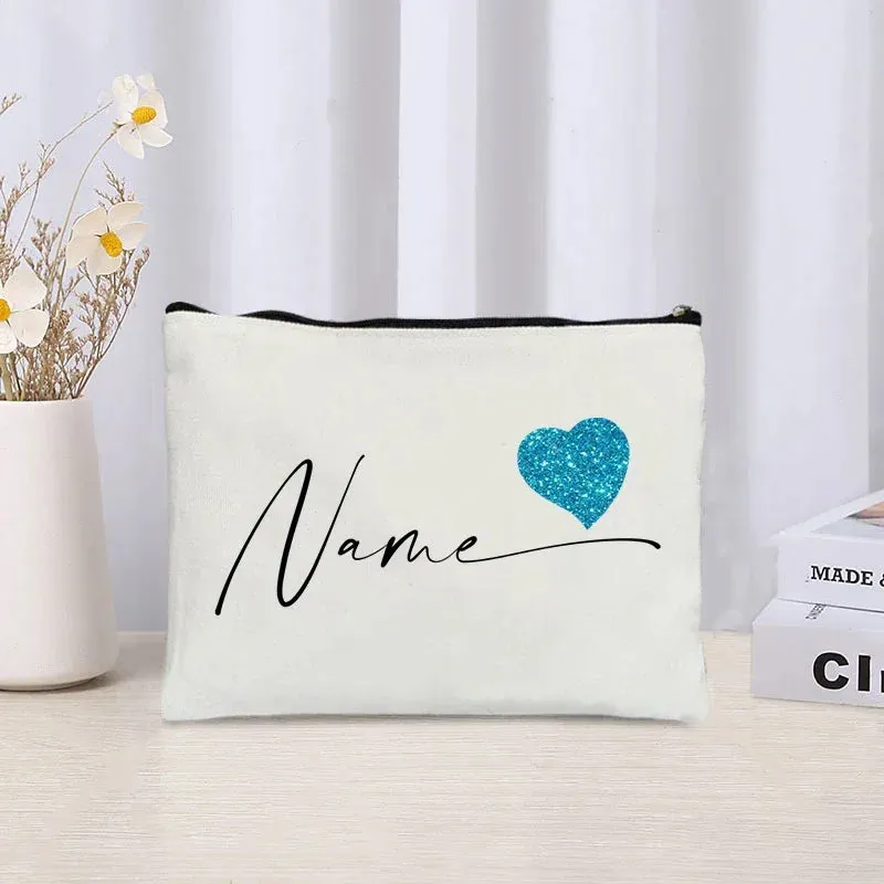 Custom Name Make Up Bag Luxury Wedding Bridesmaid Gift Women Travel Toilet Handbag Heart Storage Pouch Ladies Cosmetic Bags