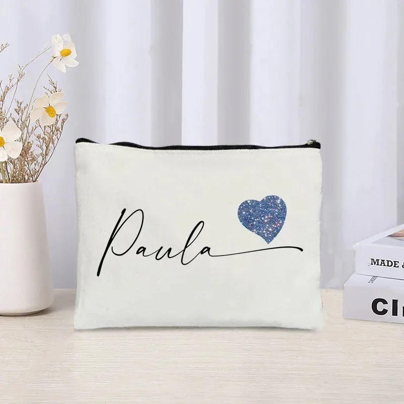 Custom Name Make Up Bag Luxury Wedding Bridesmaid Gift Women Travel Toilet Handbag Heart Storage Pouch Ladies Cosmetic Bags