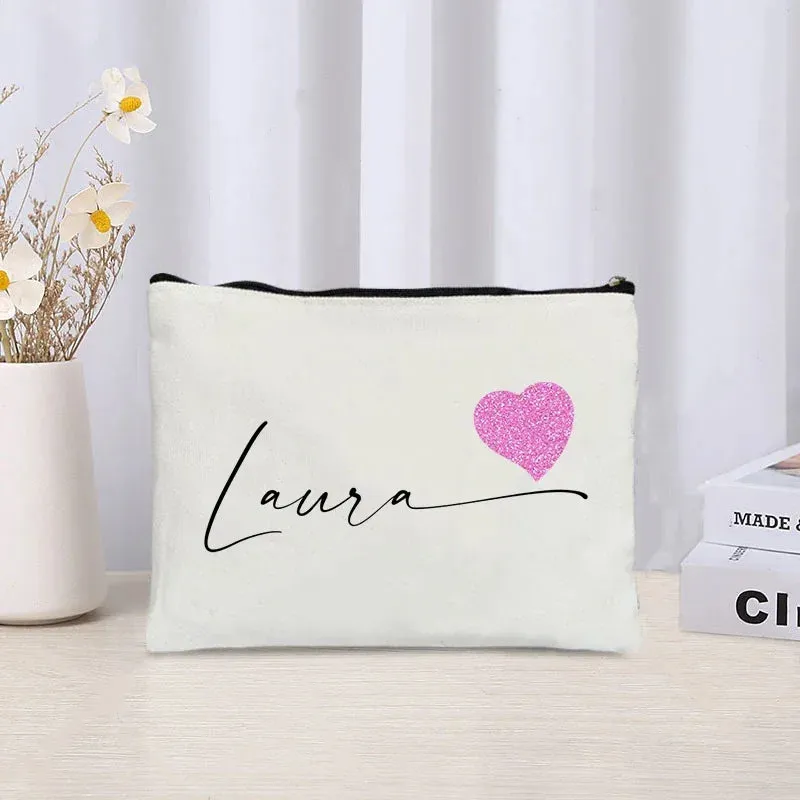 Custom Name Make Up Bag Luxury Wedding Bridesmaid Gift Women Travel Toilet Handbag Heart Storage Pouch Ladies Cosmetic Bags