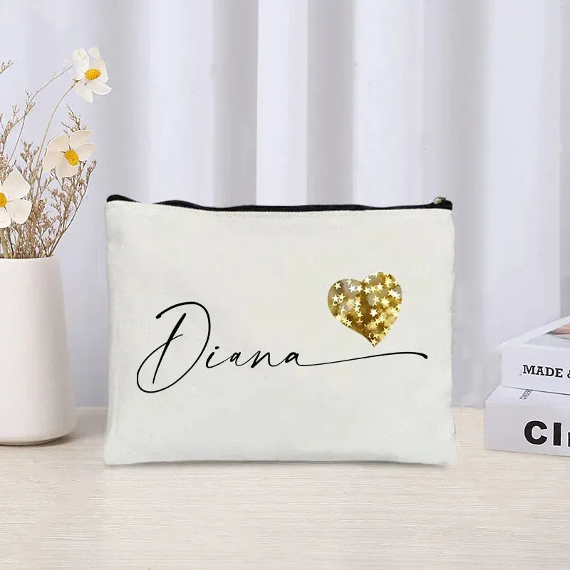 Custom Name Make Up Bag Luxury Wedding Bridesmaid Gift Women Travel Toilet Handbag Heart Storage Pouch Ladies Cosmetic Bags
