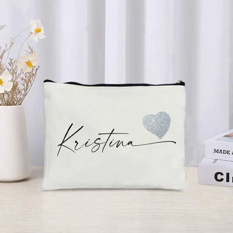 Custom Name Make Up Bag Luxury Wedding Bridesmaid Gift Women Travel Toilet Handbag Heart Storage Pouch Ladies Cosmetic Bags