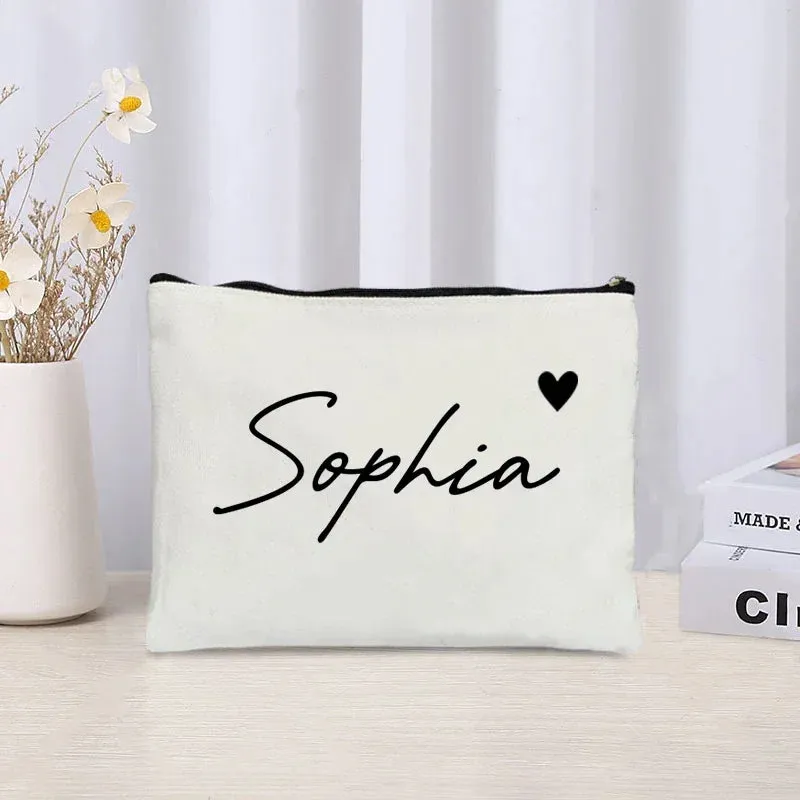 Custom Name Make Up Bag Luxury Wedding Bridesmaid Gift Women Travel Toilet Handbag Heart Storage Pouch Ladies Cosmetic Bags