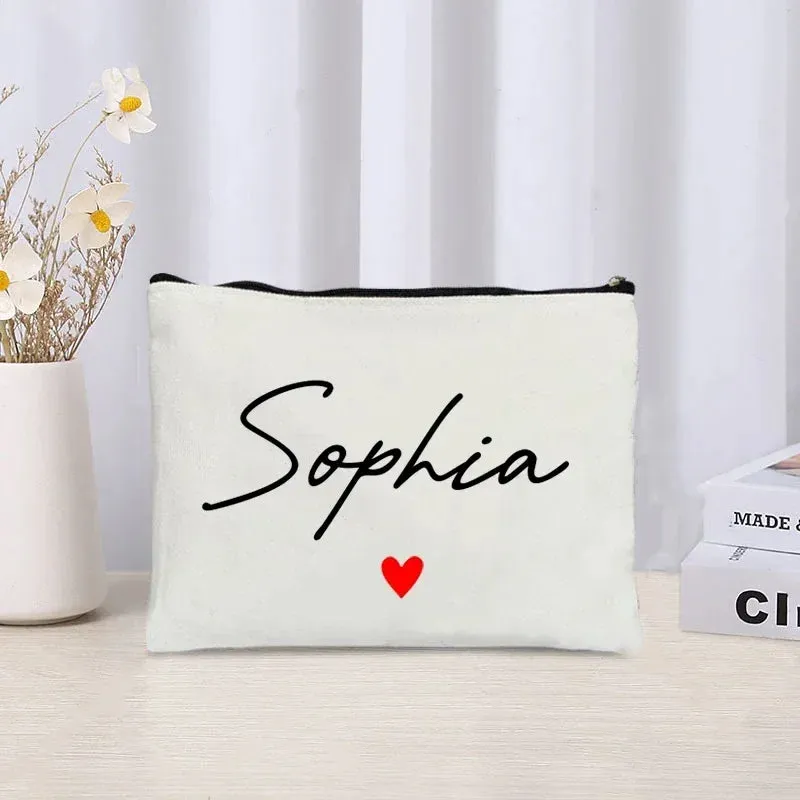 Custom Name Make Up Bag Luxury Wedding Bridesmaid Gift Women Travel Toilet Handbag Heart Storage Pouch Ladies Cosmetic Bags