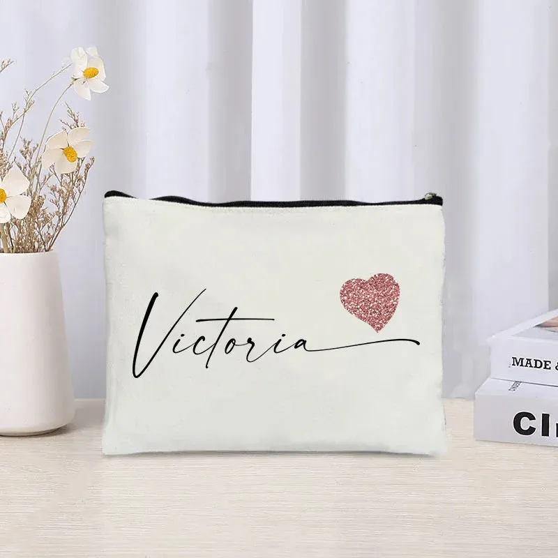 Custom Name Make Up Bag Luxury Wedding Bridesmaid Gift Women Travel Toilet Handbag Heart Storage Pouch Ladies Cosmetic Bags