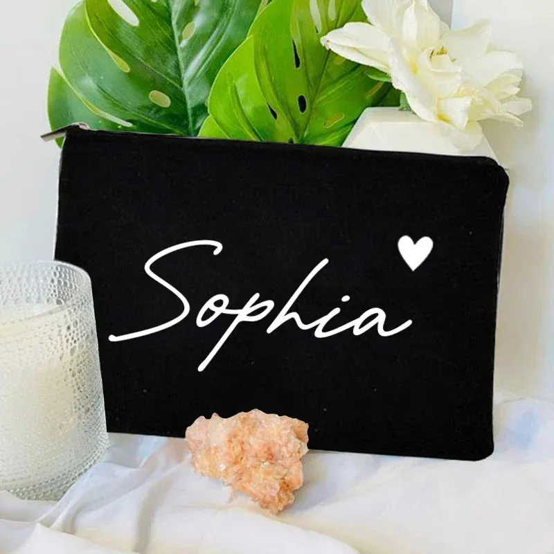 Custom Name Make Up Bag Luxury Wedding Bridesmaid Gift Women Travel Toilet Handbag Heart Storage Pouch Ladies Cosmetic Bags