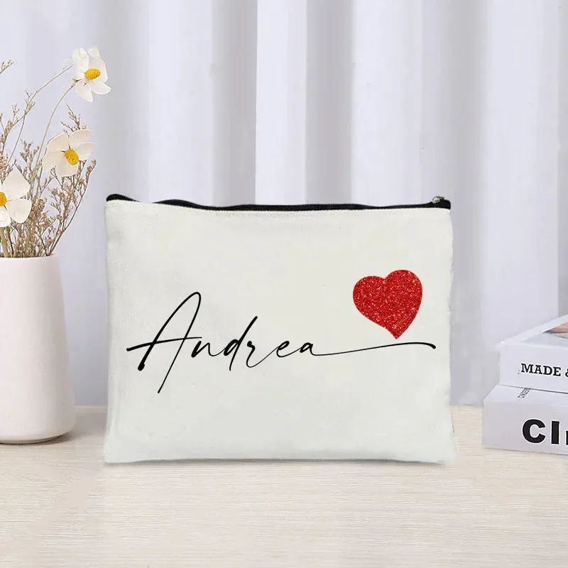 Custom Name Make Up Bag Luxury Wedding Bridesmaid Gift Women Travel Toilet Handbag Heart Storage Pouch Ladies Cosmetic Bags