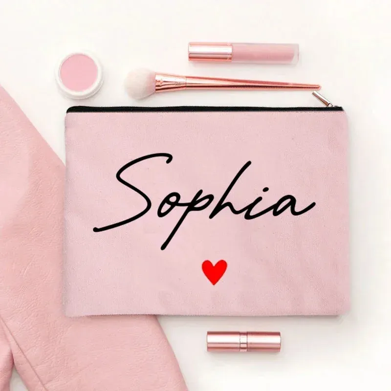 Custom Name Make Up Bag Luxury Wedding Bridesmaid Gift Women Travel Toilet Handbag Heart Storage Pouch Ladies Cosmetic Bags