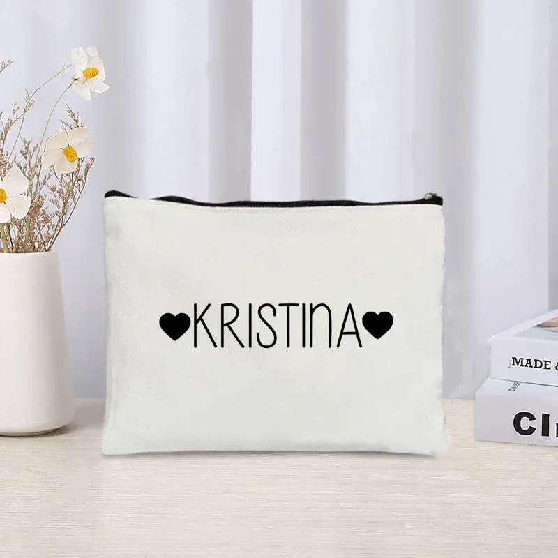 Custom Name Make Up Bag Luxury Wedding Bridesmaid Gift Women Travel Toilet Handbag Heart Storage Pouch Ladies Cosmetic Bags