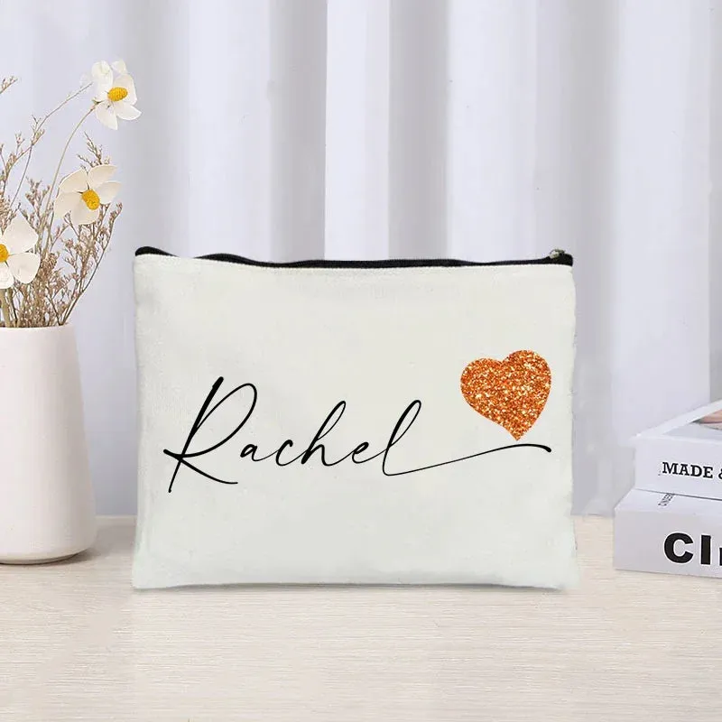 Custom Name Make Up Bag Luxury Wedding Bridesmaid Gift Women Travel Toilet Handbag Heart Storage Pouch Ladies Cosmetic Bags