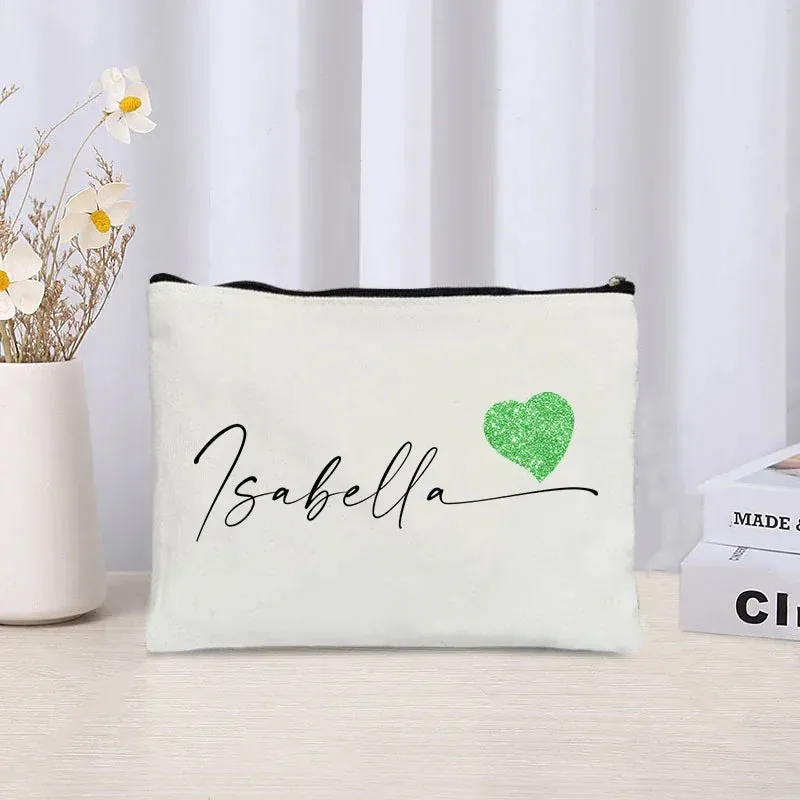 Custom Name Make Up Bag Luxury Wedding Bridesmaid Gift Women Travel Toilet Handbag Heart Storage Pouch Ladies Cosmetic Bags