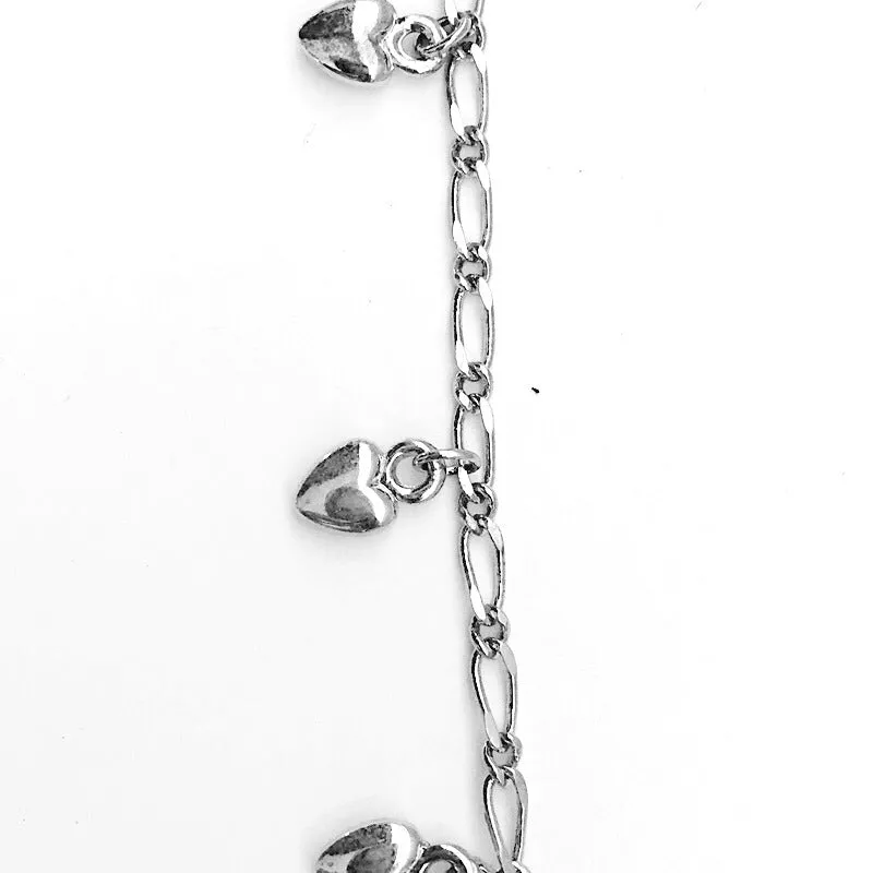 Dangling Puff Hearts in Silver Chain by the Inch (#3003)