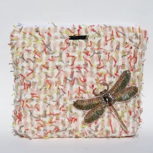 Embellished Orange Tweed Travel Zipper Pouch