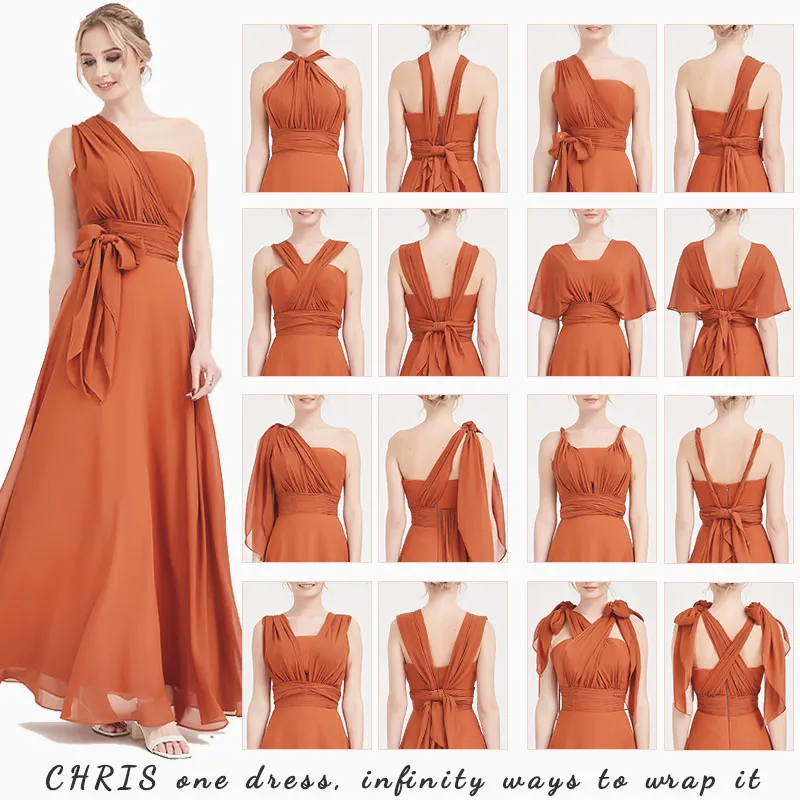 Eucalyptus Convertible Chiffon Bridesmaid Dress Wrap Floor Length Gown