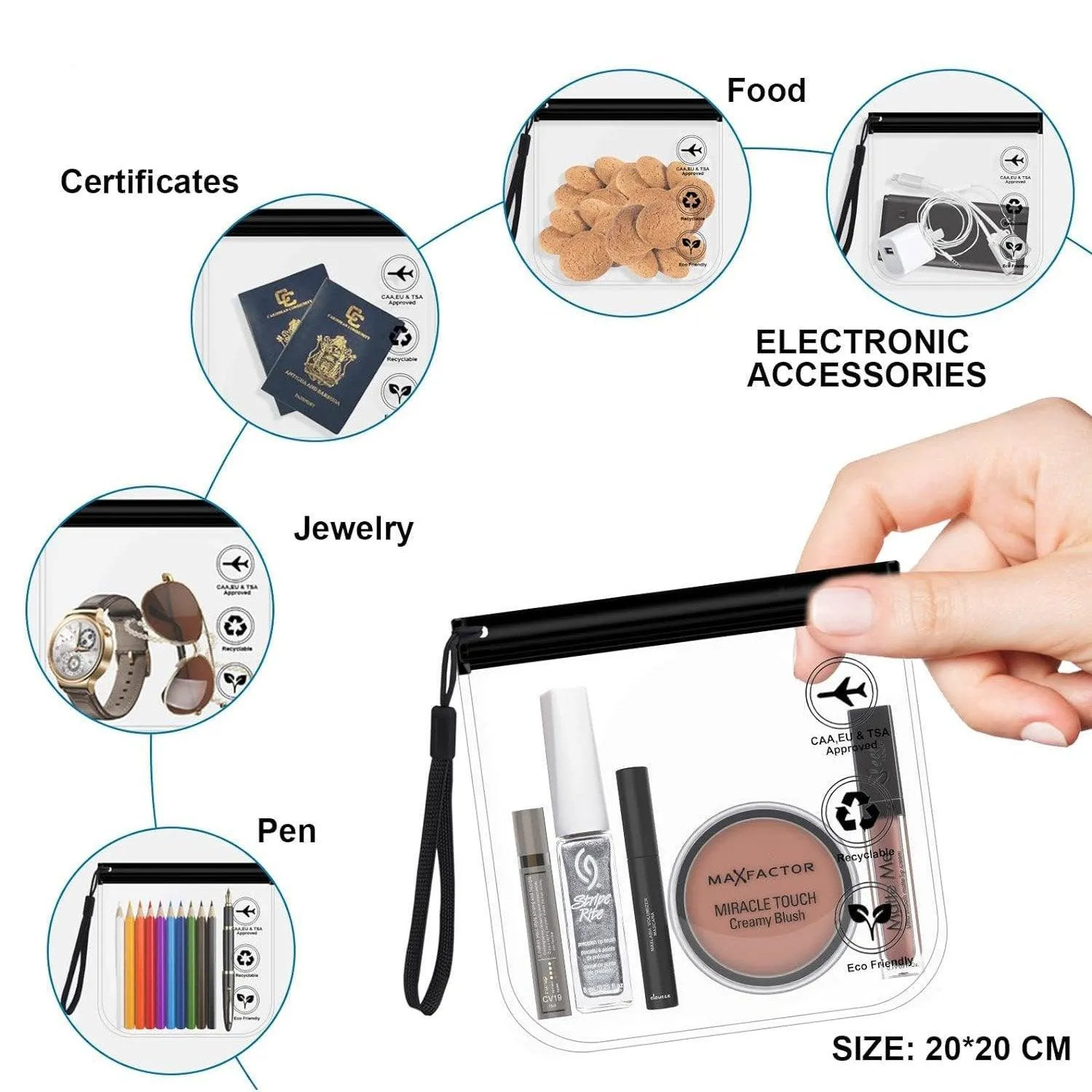 EVA Clear Zipper Pouch Black Grey 10PCS