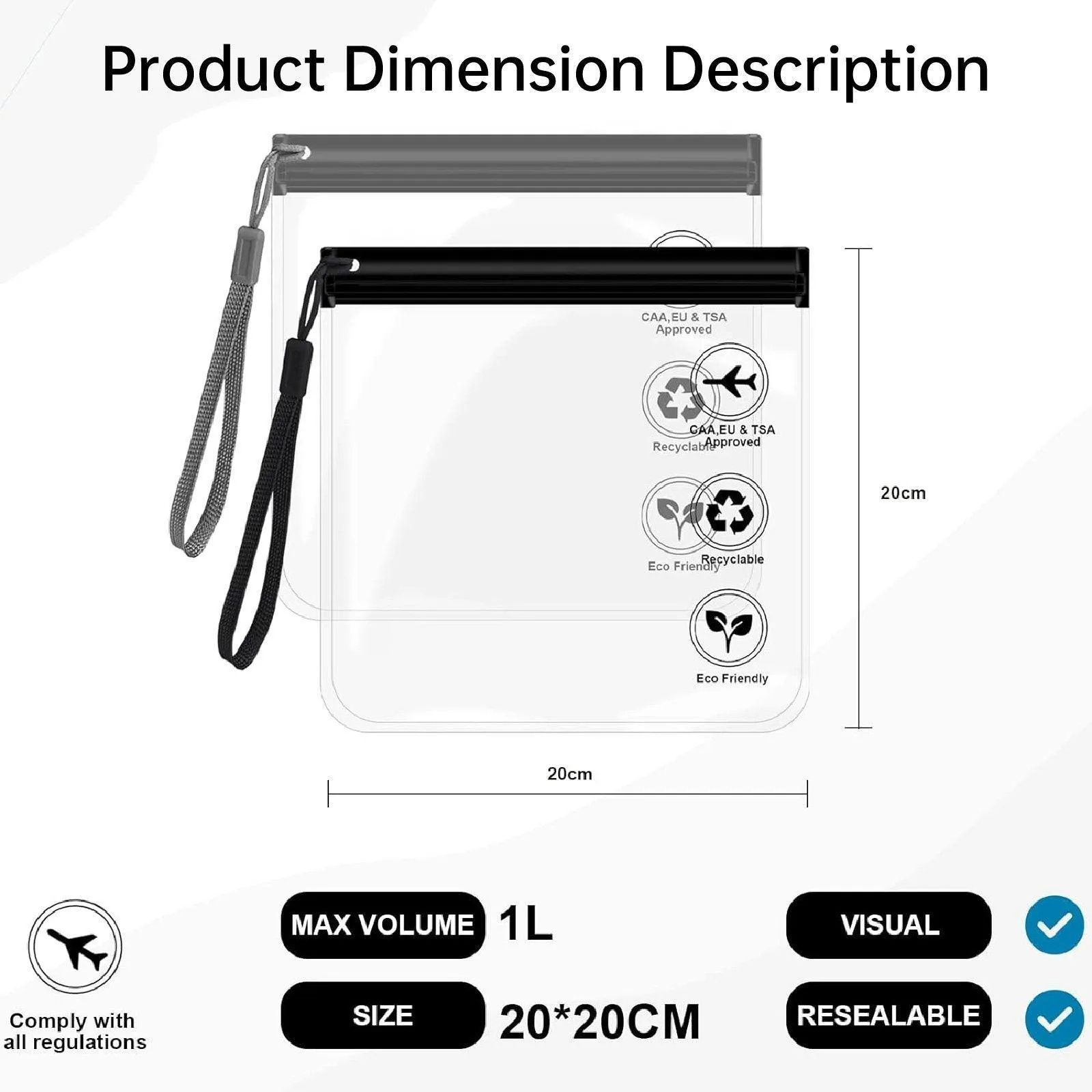 EVA Clear Zipper Pouch Black Grey 10PCS