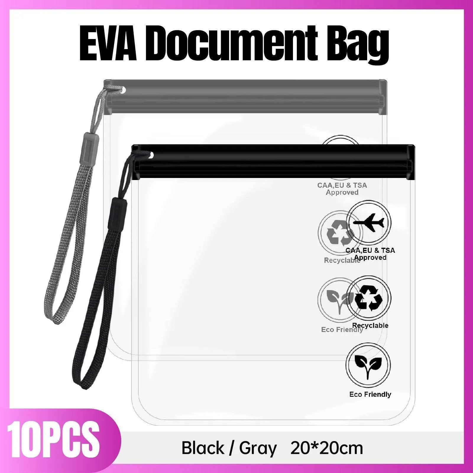 EVA Clear Zipper Pouch Black Grey 10PCS