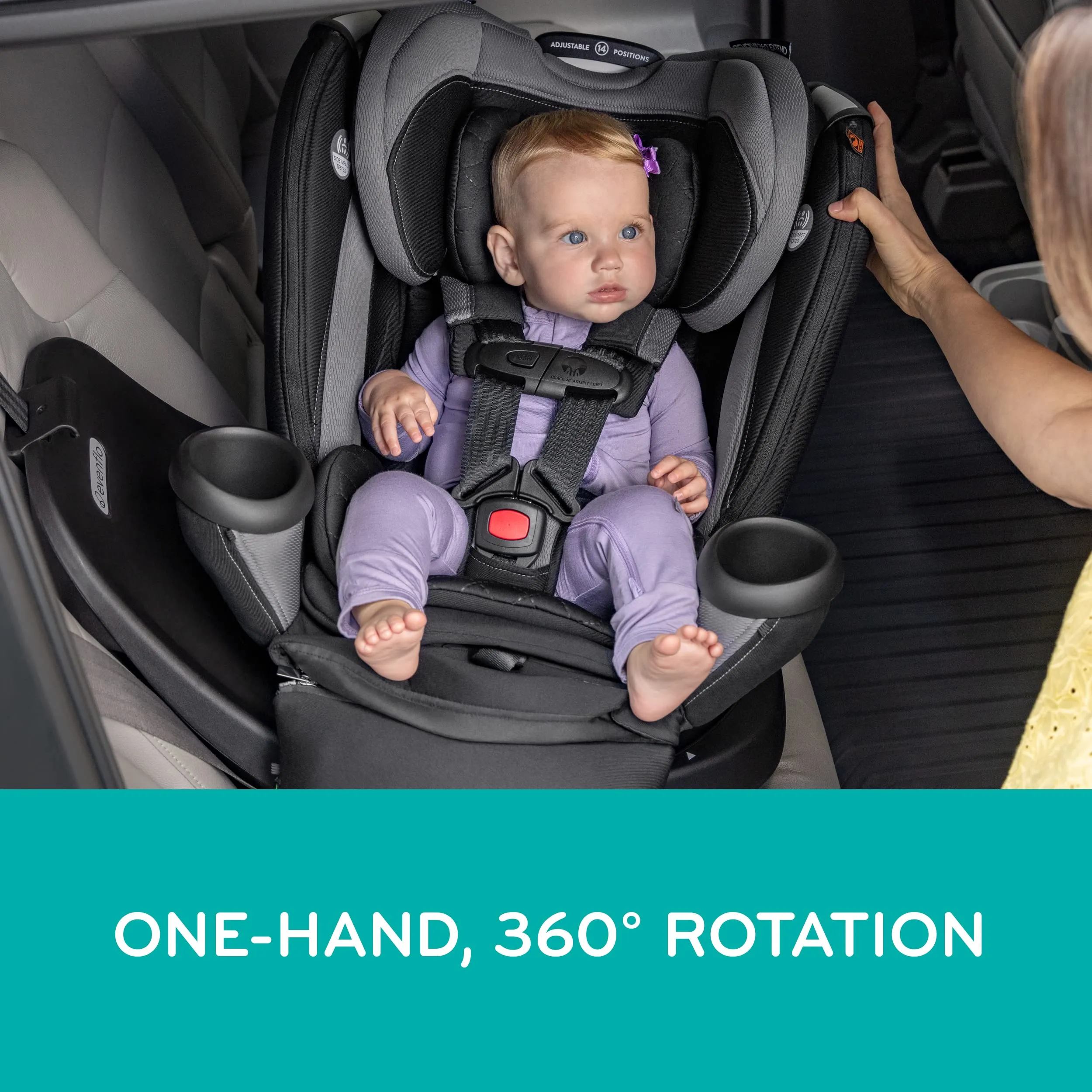 Evenflo Revolve360 Extend Rotational All-in-One Convertible Car Seat with Quick Clean Cover, 360° Rotation, Rear-Facing Up to 50 Lbs, Rowe Pink