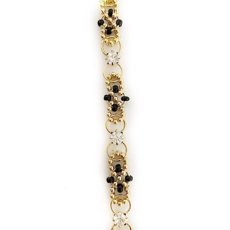 Fancy Black Bead Gold Chain by the Inch (#931)